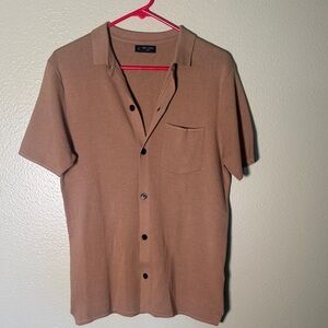 New Look Men’s Tan Short Sleeve Button Down Shirt